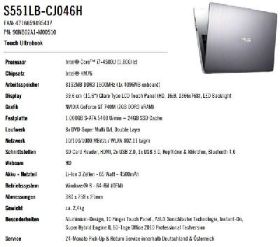   ASUS VivoBook V551  Intel Haswell 